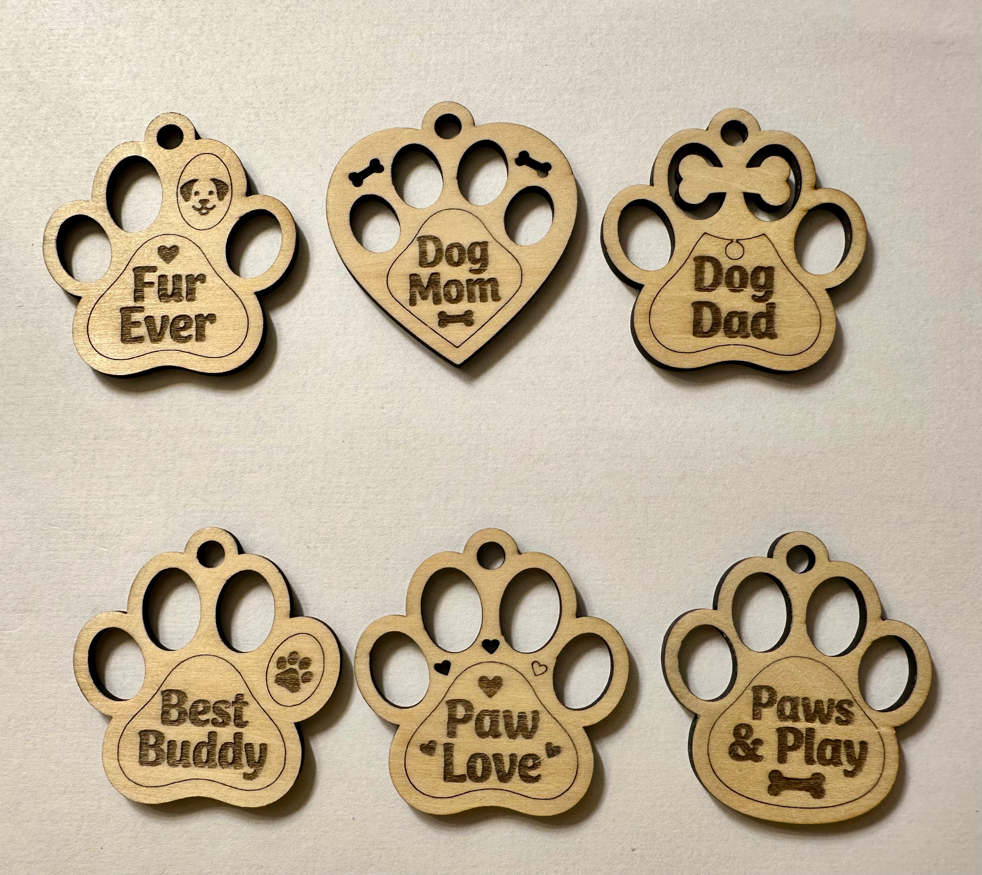 Laser-Engraved Dog Paw Wooden Keychains