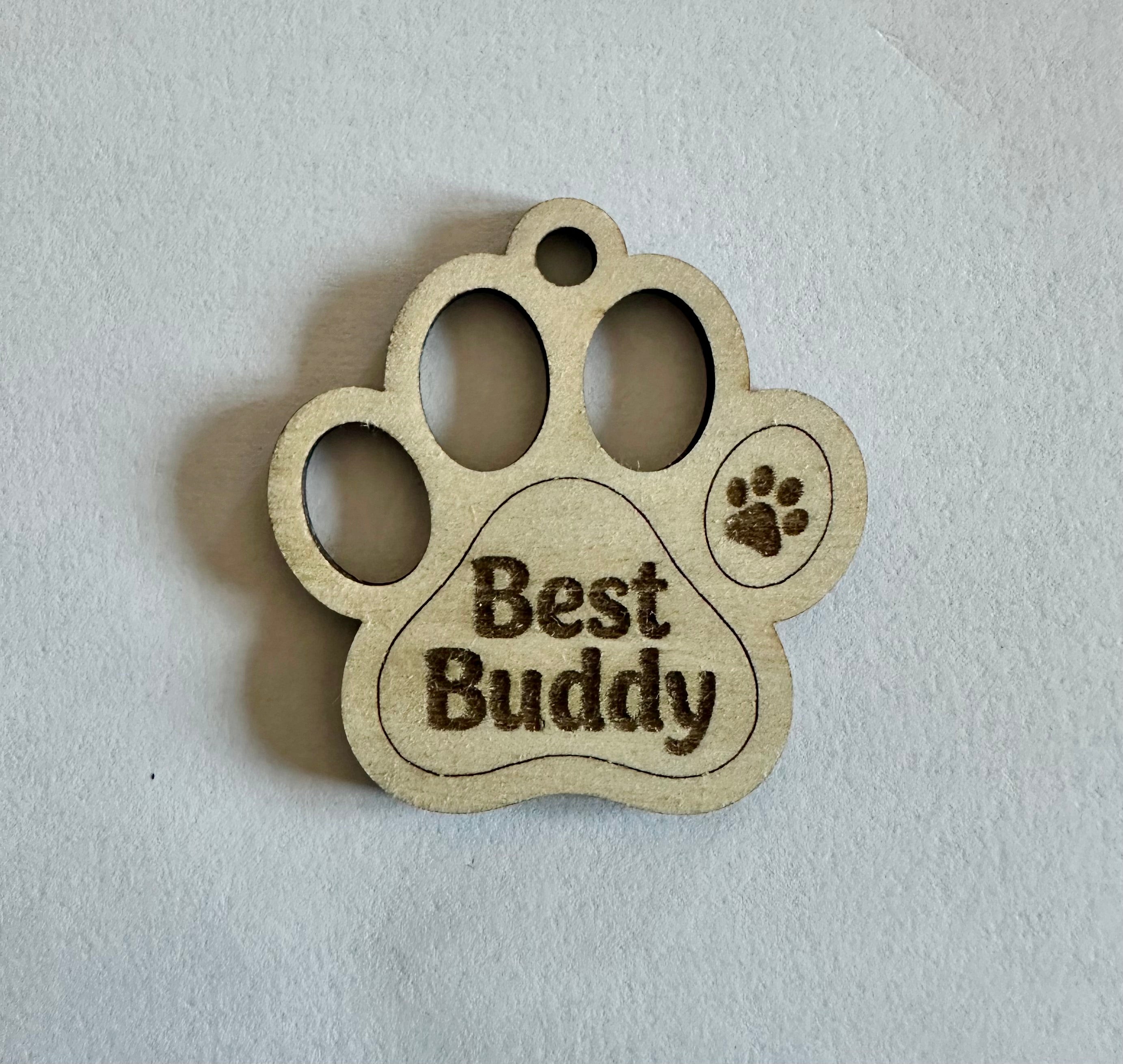 Laser-Engraved Dog Paw Wooden Keychains