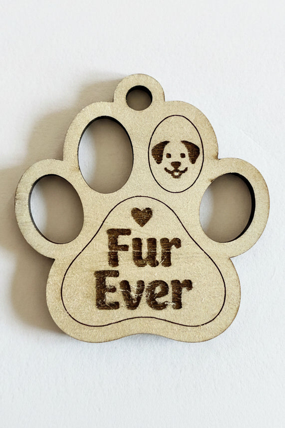 Laser-Engraved Dog Paw Wooden Keychains