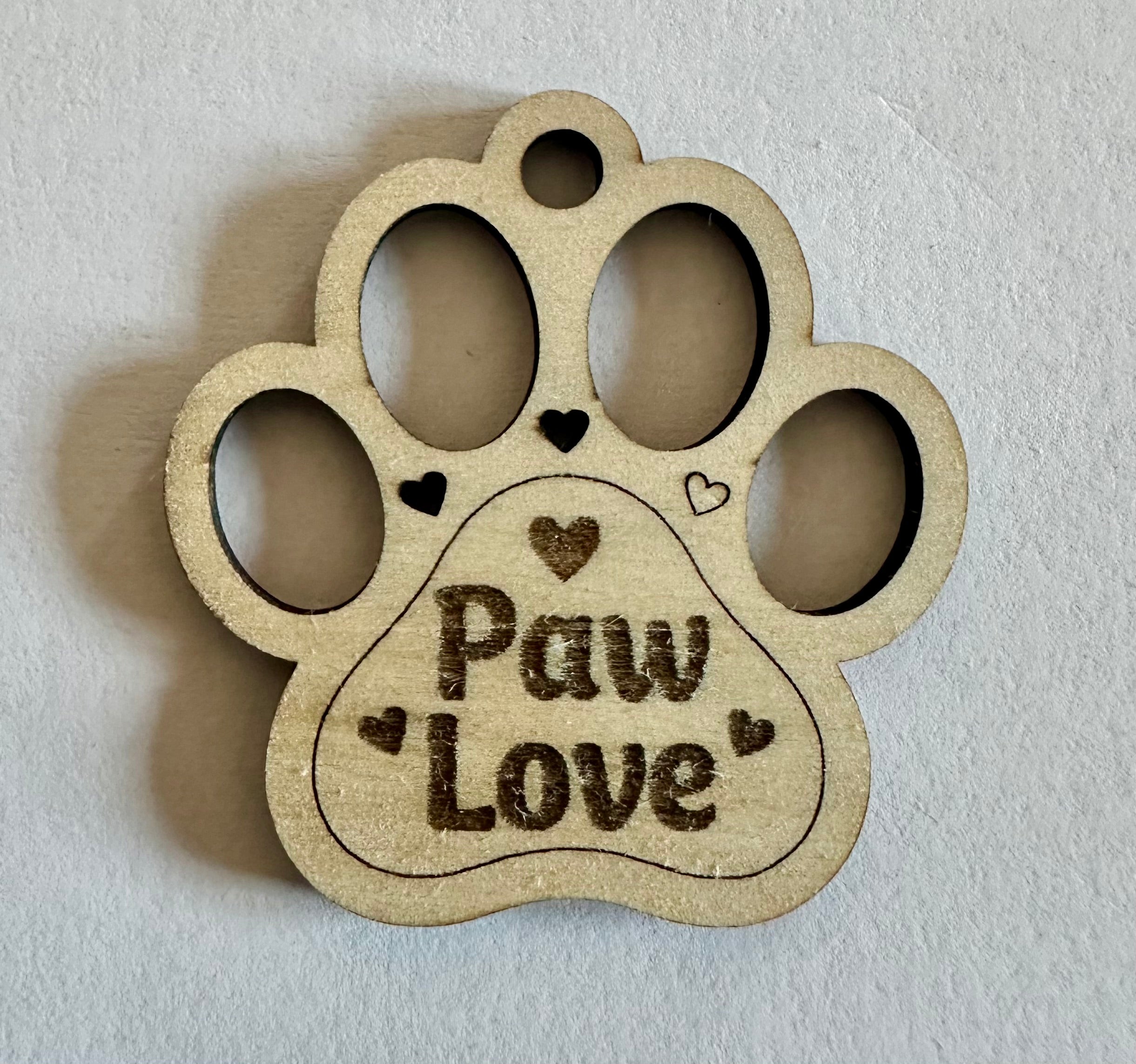 Laser-Engraved Dog Paw Wooden Keychains