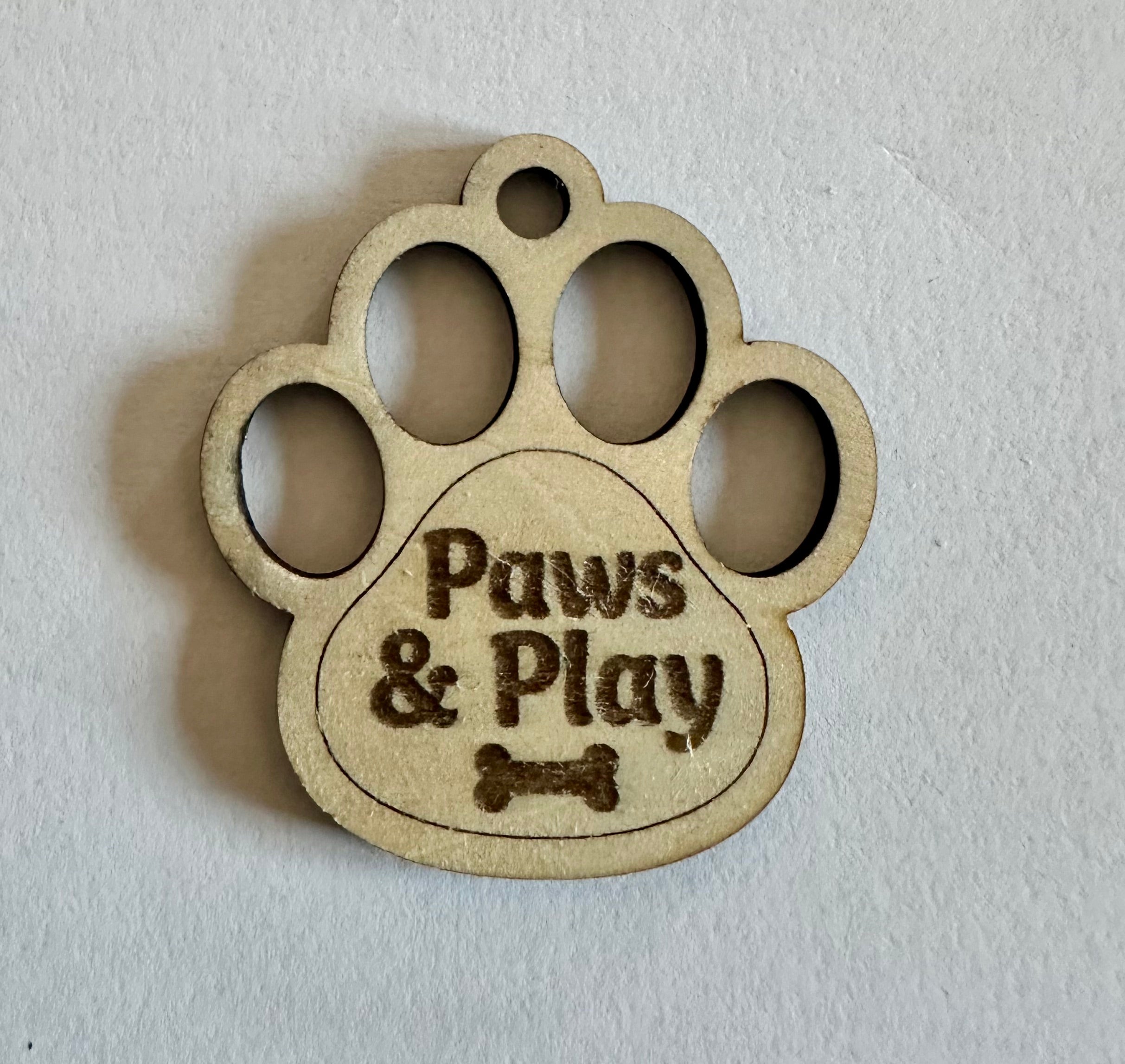 Laser-Engraved Dog Paw Wooden Keychains