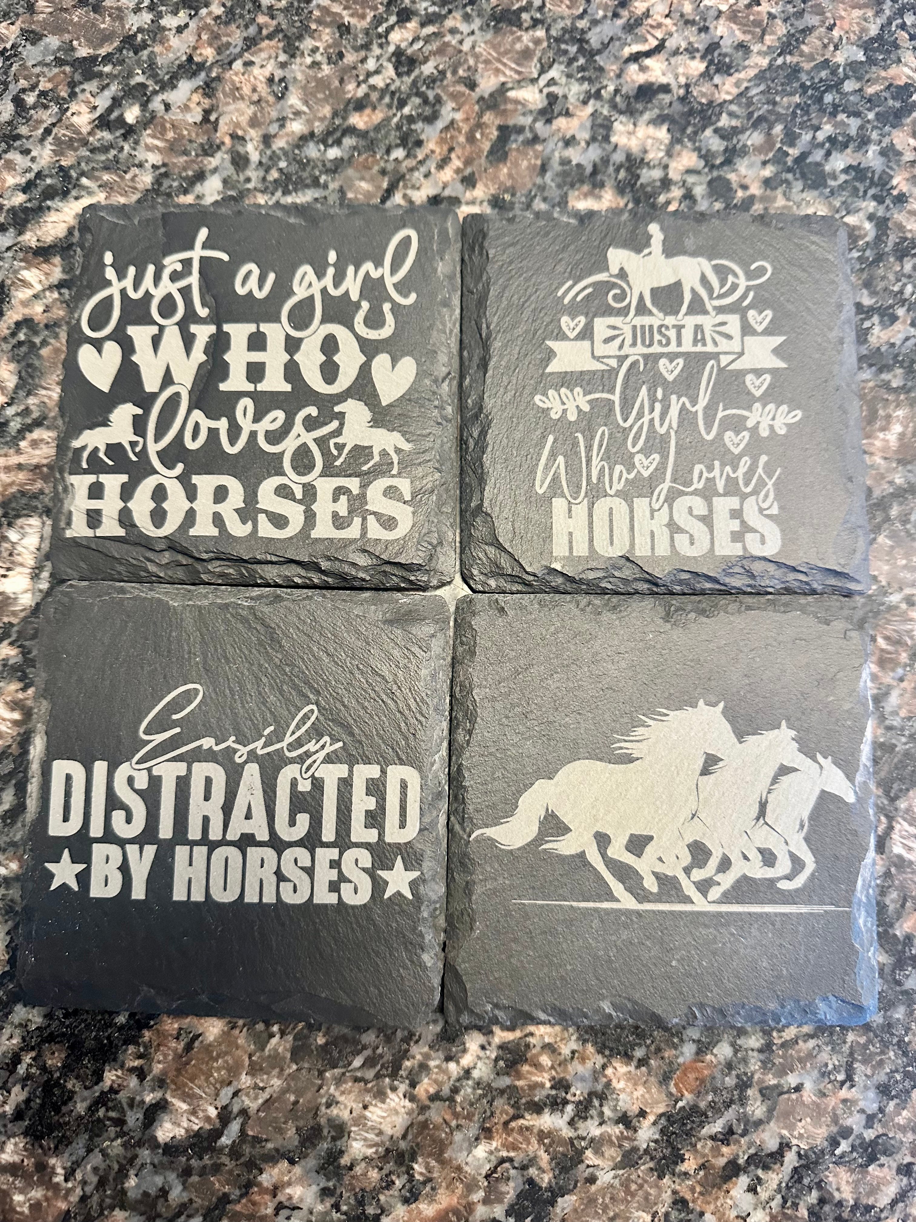 Horse Lover Slate Coaster Set of 4 – Laser-Engraved