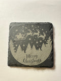 Merry Christmas Santa Sleigh Laser-Engraved Slate Coaster