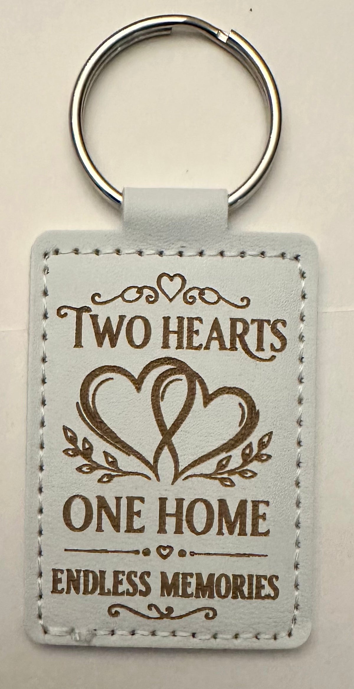 Two Hearts One Home Laser-Engraved Keychain