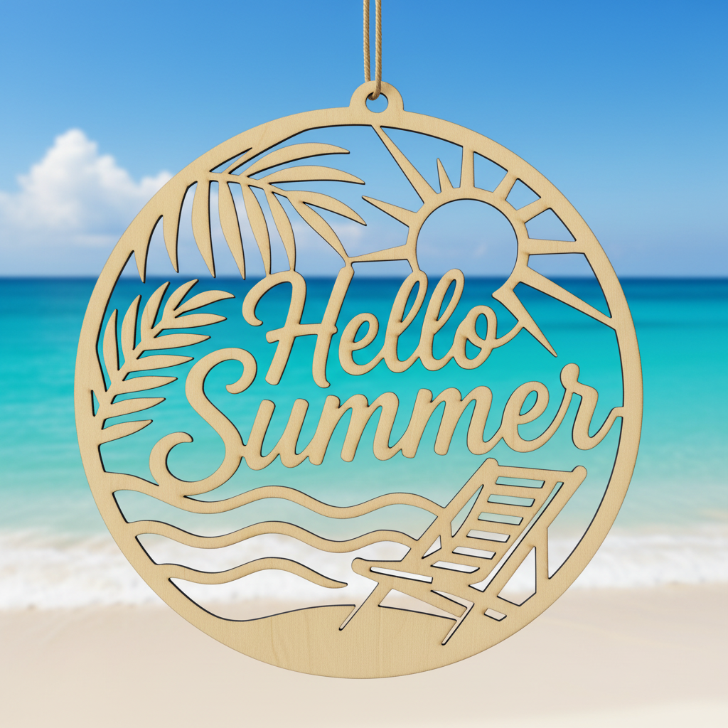 Hello Summer Wood Sign - Beach Background