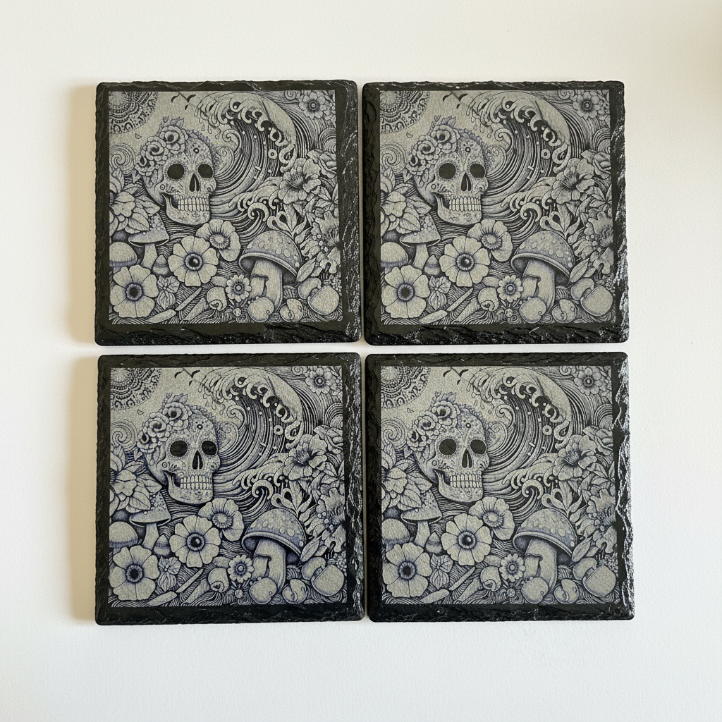 Sugar Skull Slate Coaster Set